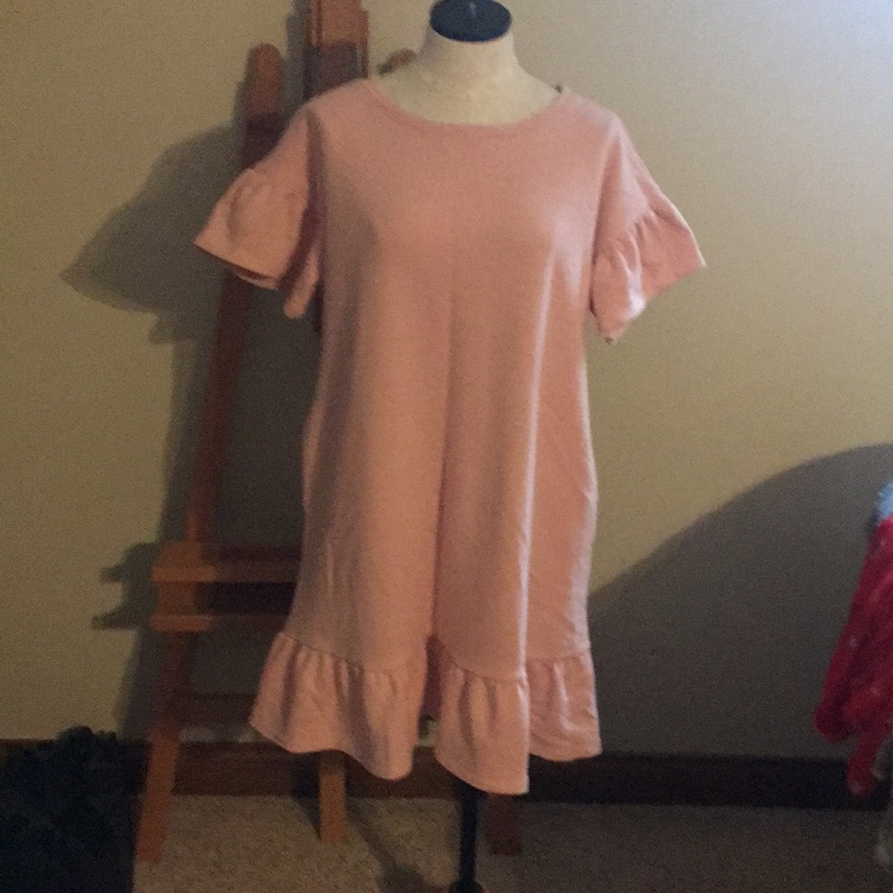 Soft pink sweatshirt babydoll dress